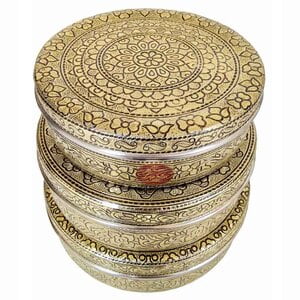 Antique Golden Flower Designed Stainless Steel Make 3-Piece Container Set